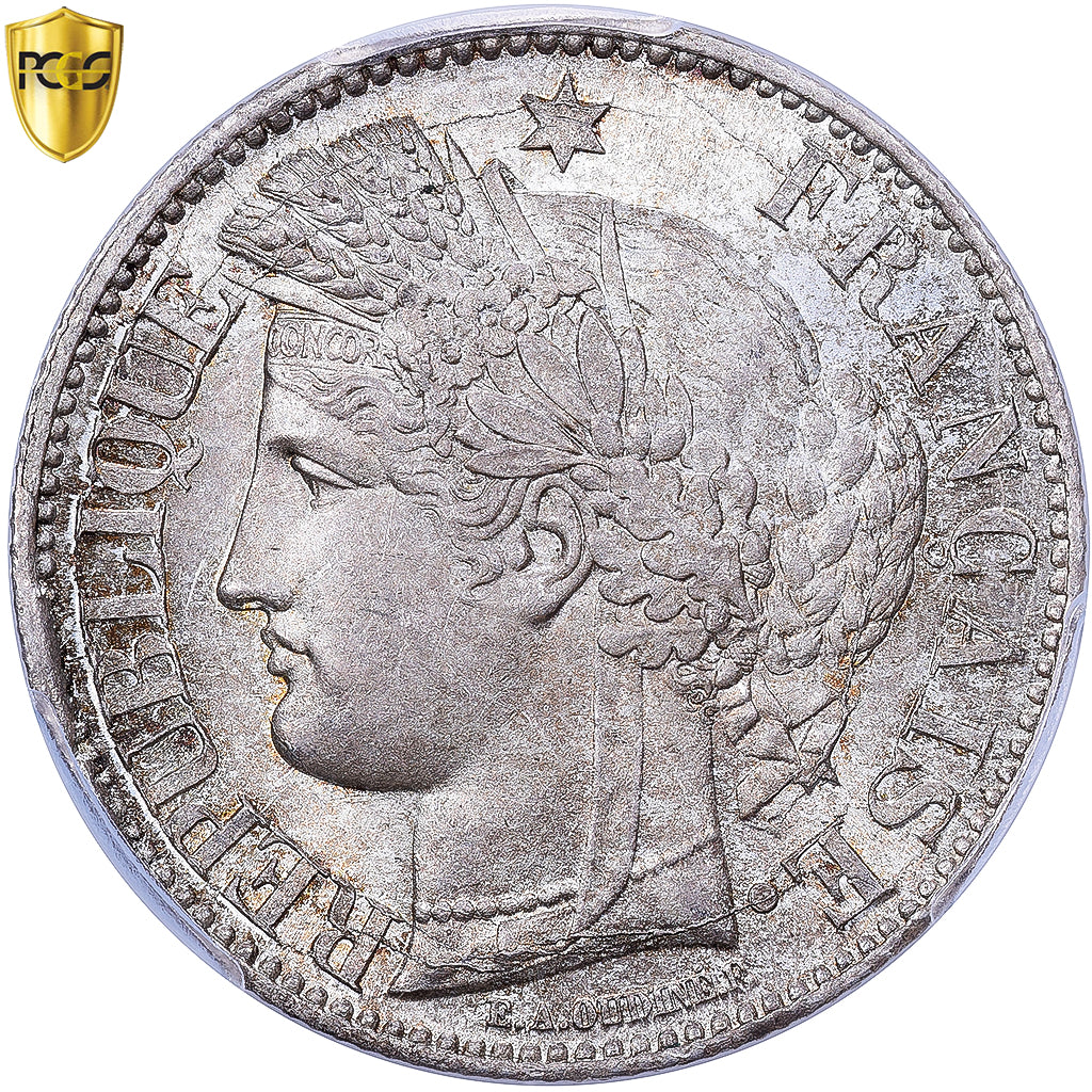 França, 2 Francs, Cérès, 1870, Bordeaux, ancre, Prata, PCGS, MS65