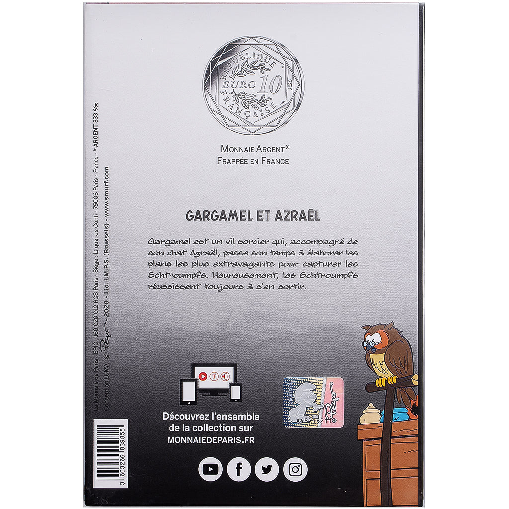 France, 10 Euro, Gargamel et Azraël (4/20), 2020, MDP, Silver, MS(65-70)