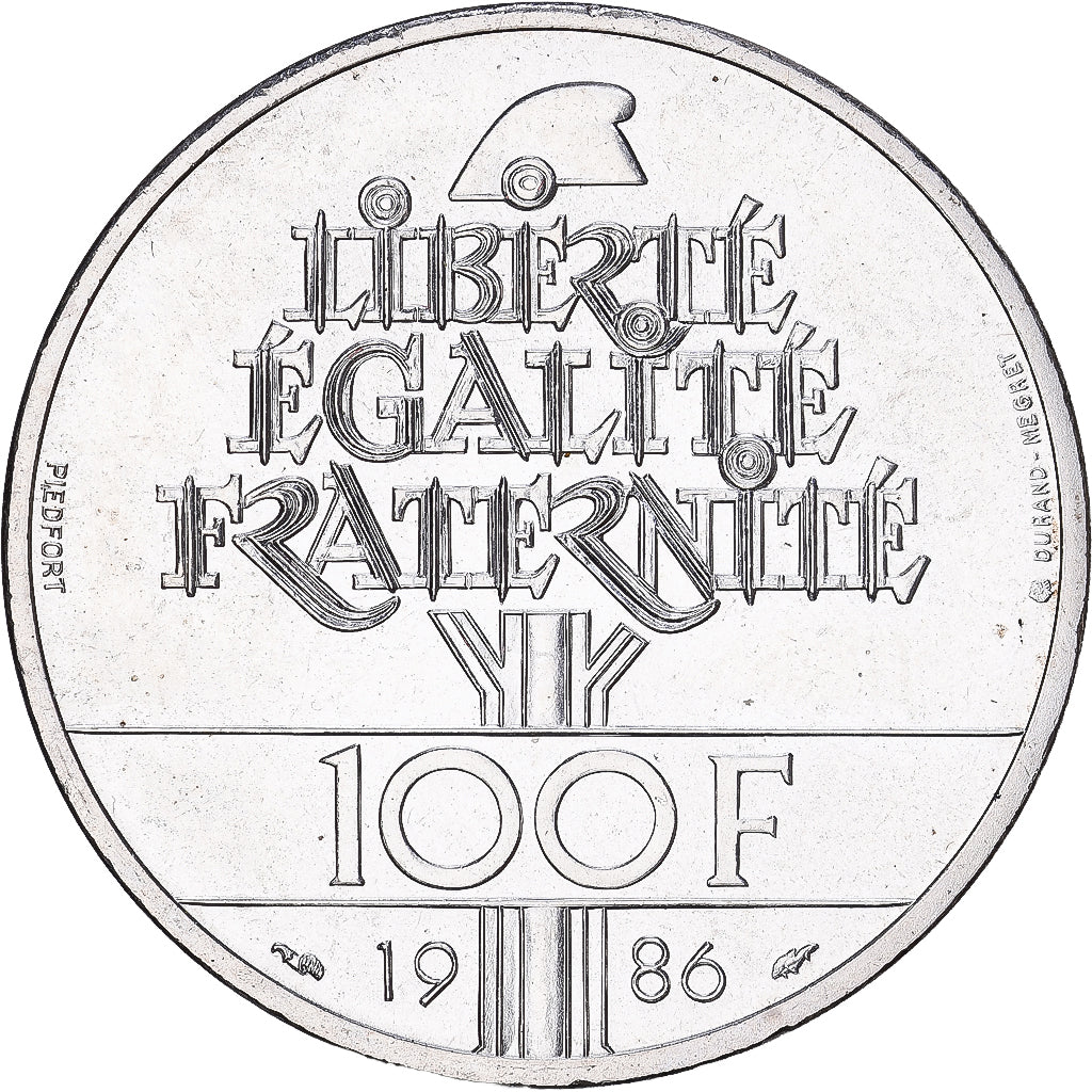 Francja, 100 Francs, Statue de la Liberté, 1986, MDP, Piéfort, Srebro, MS(63)