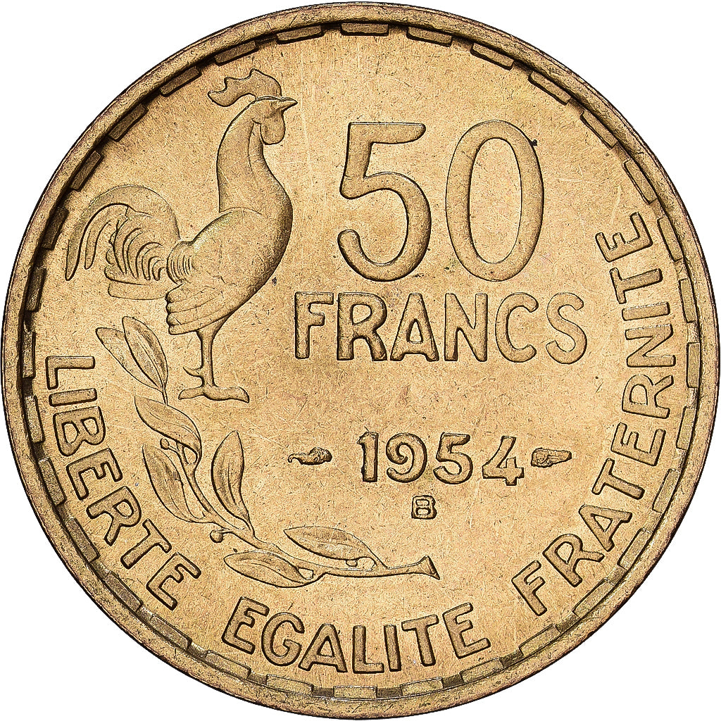 France, 50 Francs, Guiraud, 1954, Beaumont - Le Roger, Aluminum-Bronze
