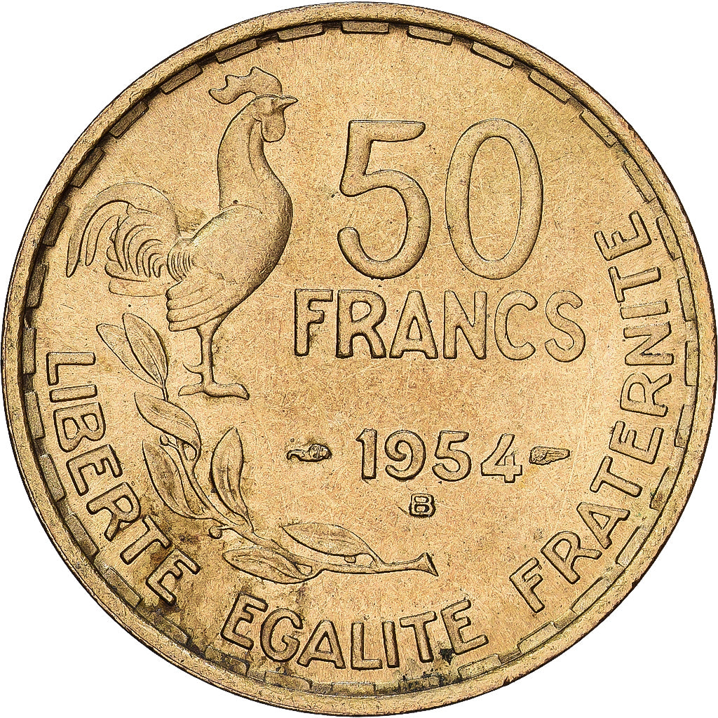 France, 50 Francs, Guiraud, 1954, Beaumont - Le Roger, Aluminum-Bronze