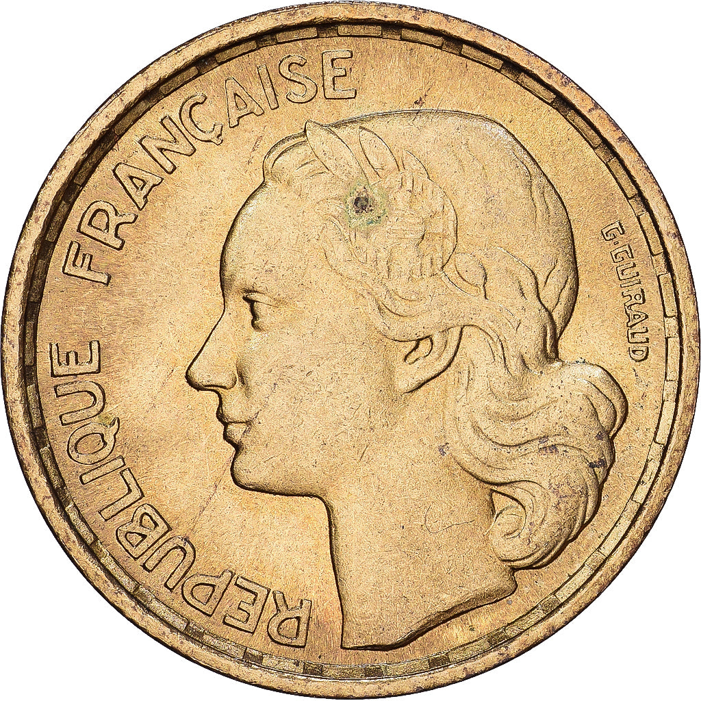 França, 10 Francs, Guiraud, 1955, MDP, Alumínio-Bronze, AU(55-58), KM:915