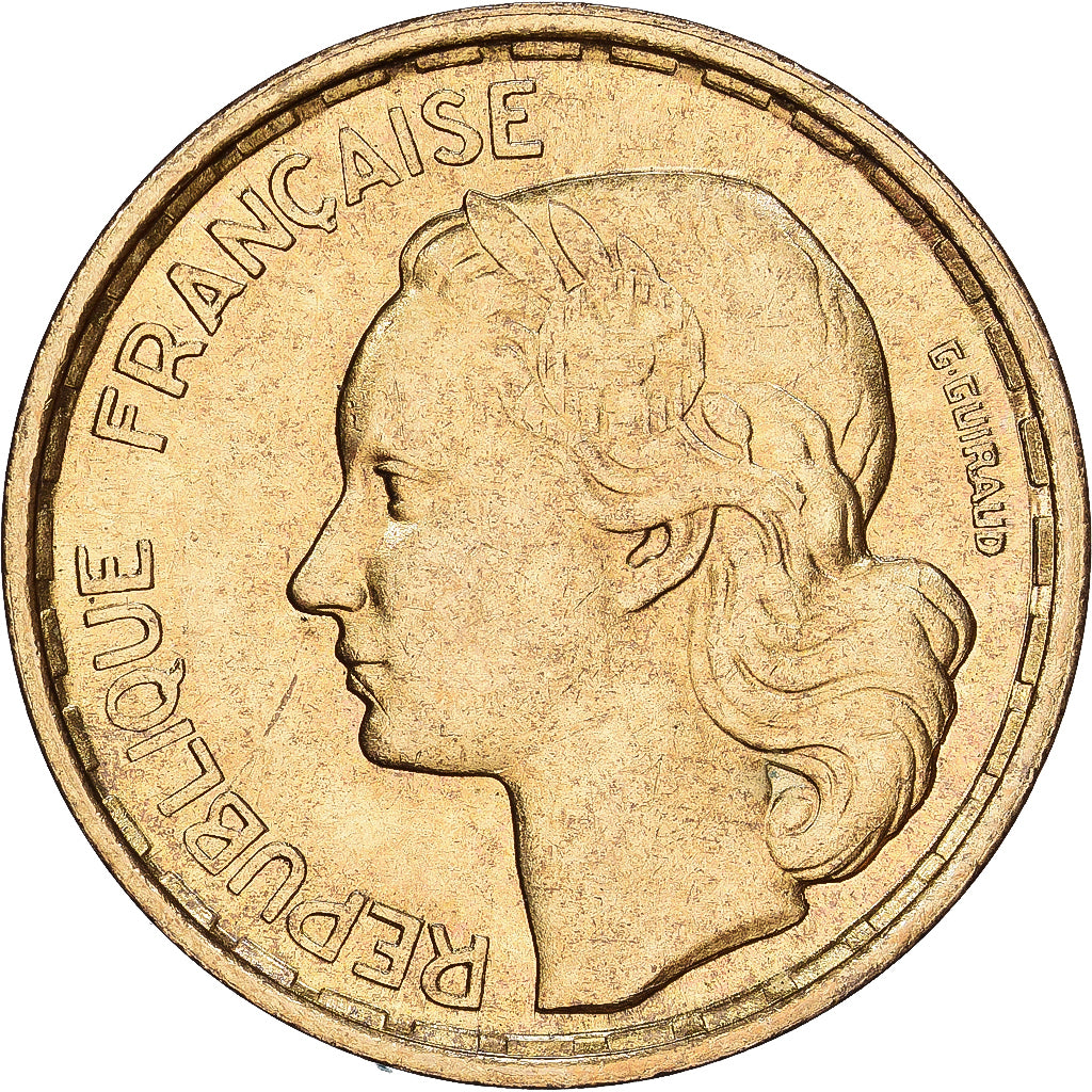França, 10 Francs, Guiraud, 1958, MDP, Alumínio-Bronze, AU(55-58), KM:915