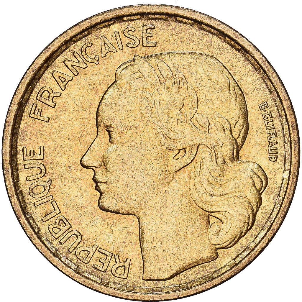 França, 10 Francs, Guiraud, 1958, MDP, Alumínio-Bronze, AU(55-58), KM:915