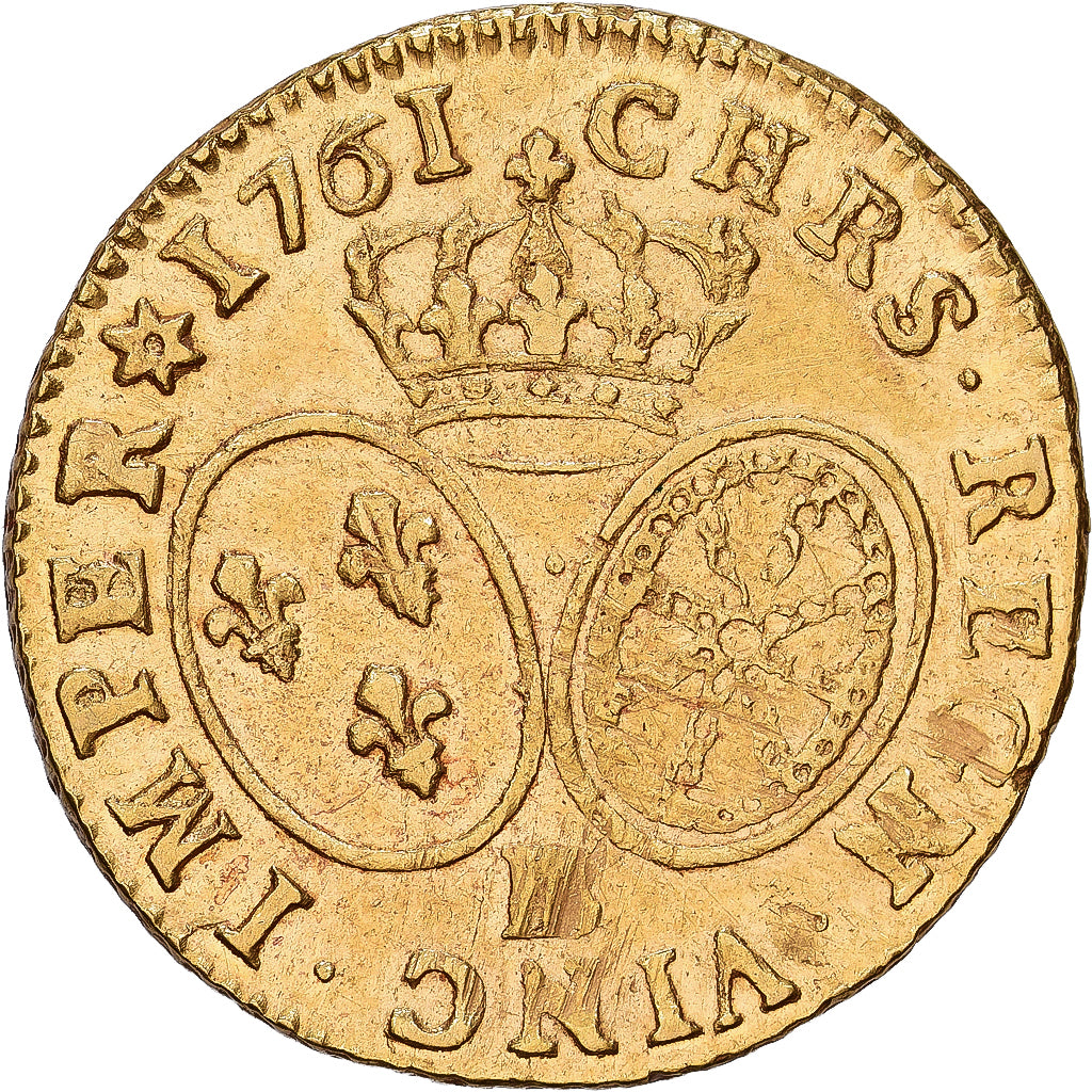 France, Louis XV, louis d'or au bandeau, 1761, Strasbourg, Gold, AU(50-53)