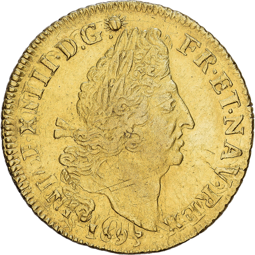 Frankreich, Louis XIV, Double Louis d'or aux 4 L, 1693, Rennes, réformé, Gold
