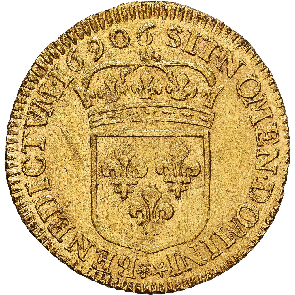 Frankreich, Louis XIV, Louis d'or à l'écu, 1690, Rennes, Flan neuf, Gold, VZ