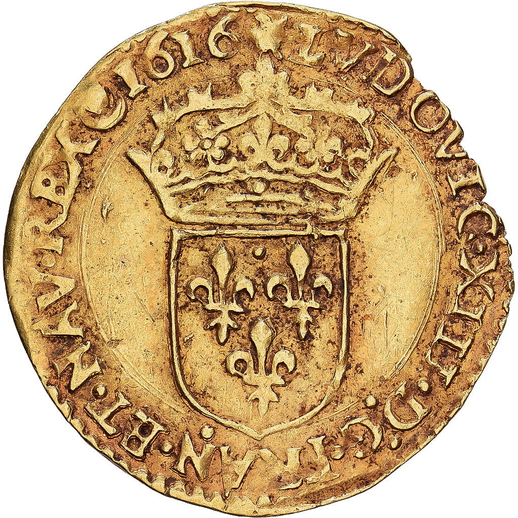 Francia, Louis XIII, Écu d'or au soleil, 1616, Nantes, Oro, MBC, Gadoury:55