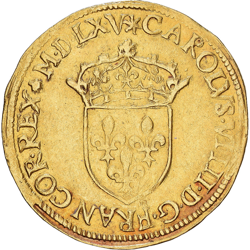 France, Charles IX, Écu d'or au soleil, 1er type, 1565, Rennes, Or, TTB+