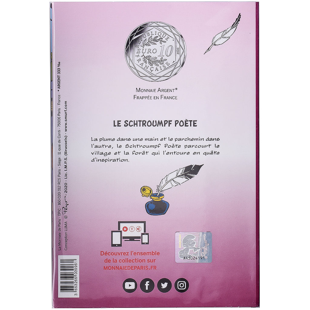 Francia, 10 Euro, Le Schtroumpf Poète (10/20), 2020, MDP, Biglione, SPL