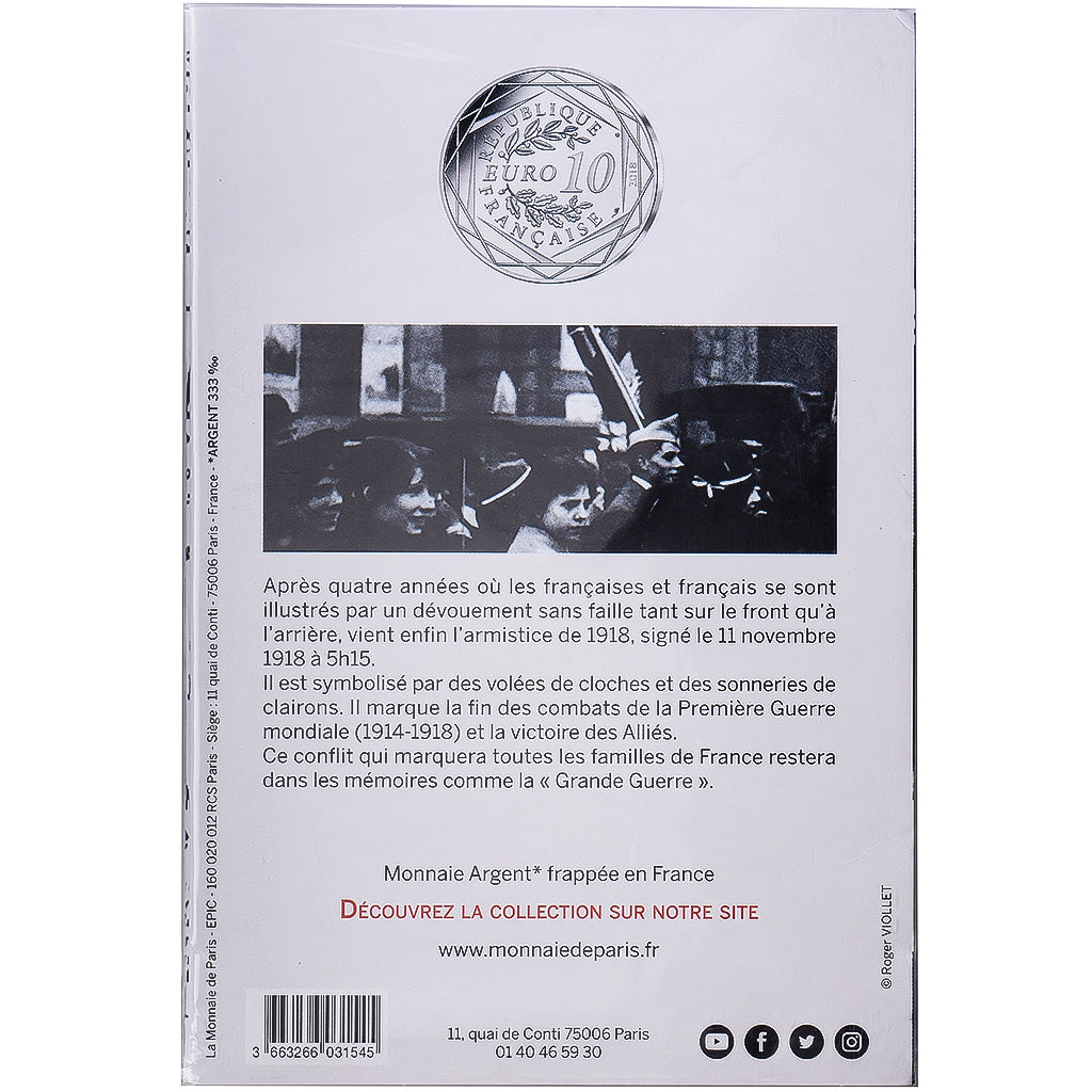 France, 10 Euro, Centenaire de la Première Guerre mondiale, 2018, MDP, Billon