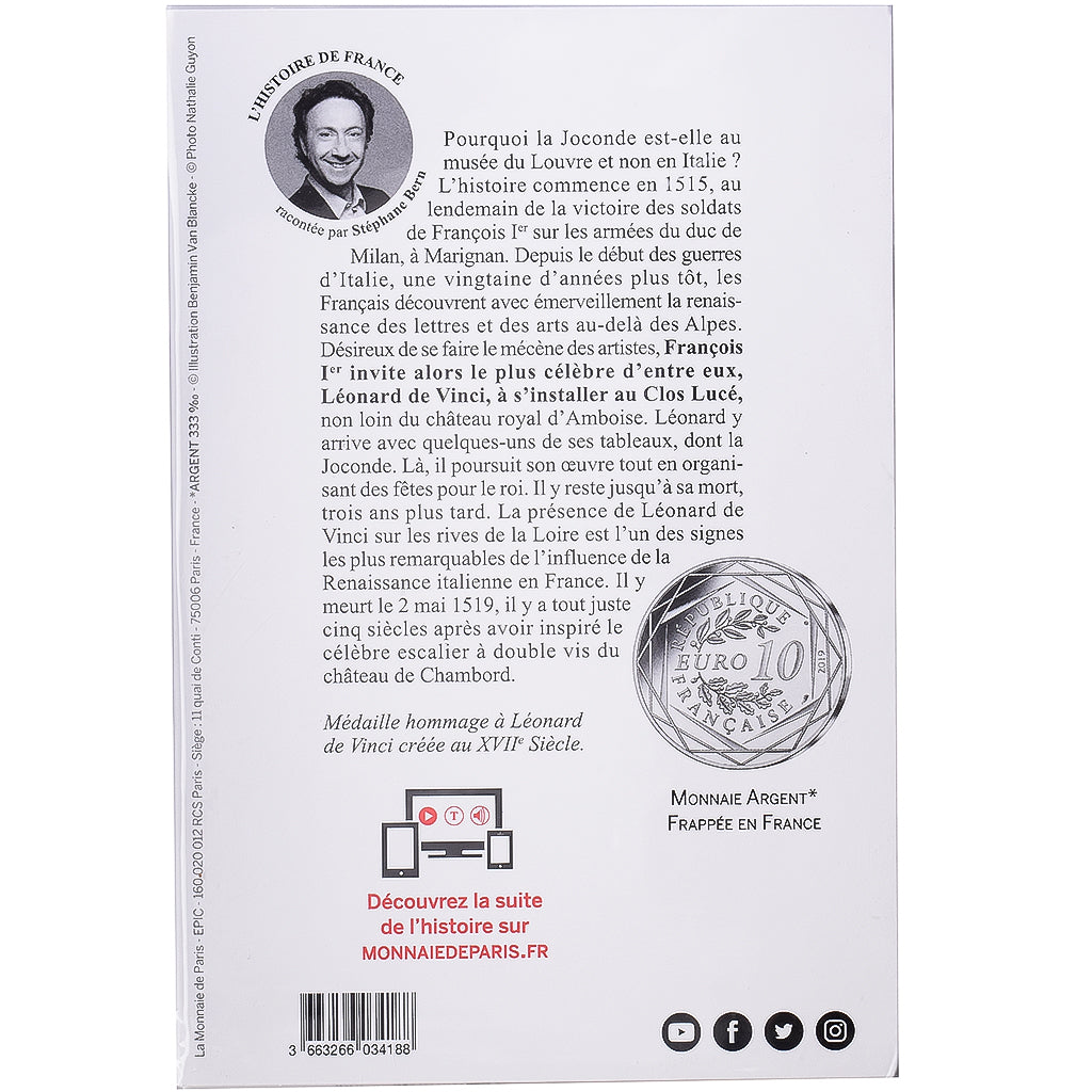 France, 10 Euro, Pièces d'Histoire - Léonard de Vinci, 2019, MDP, Billon, SPL