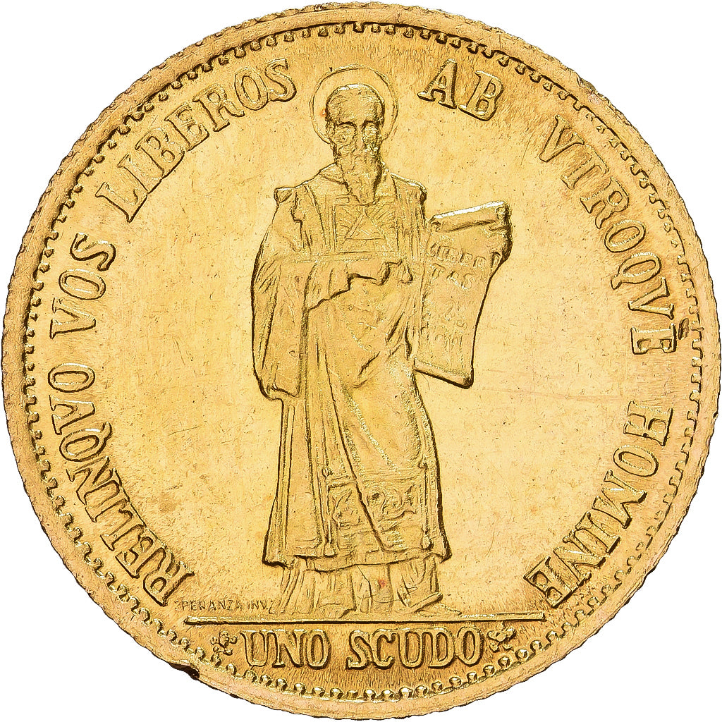 San Marino, Scudo, 1974, Rome, Gold, AU(55-58), KM:38