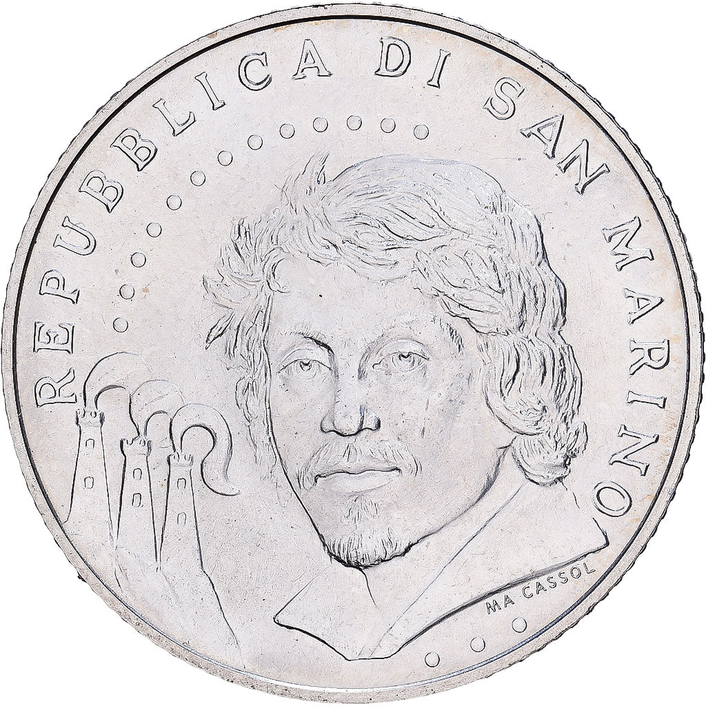 San Marino, 5 Euro, Caravaggio, 2010, Rome, Plata, EBC, KM:496
