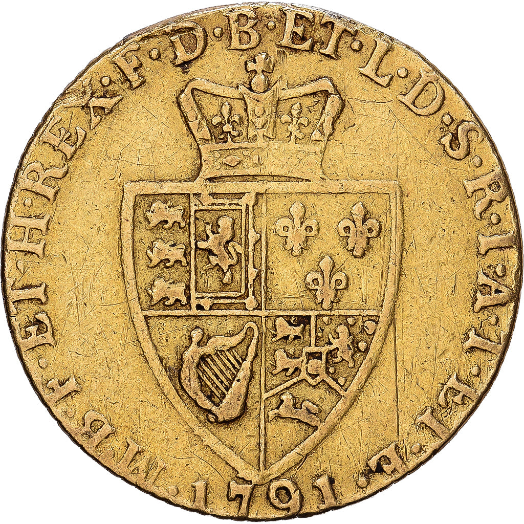 Great Britain, George III, Guinea, 1791, London, Gold, VF(20-25), KM:609
