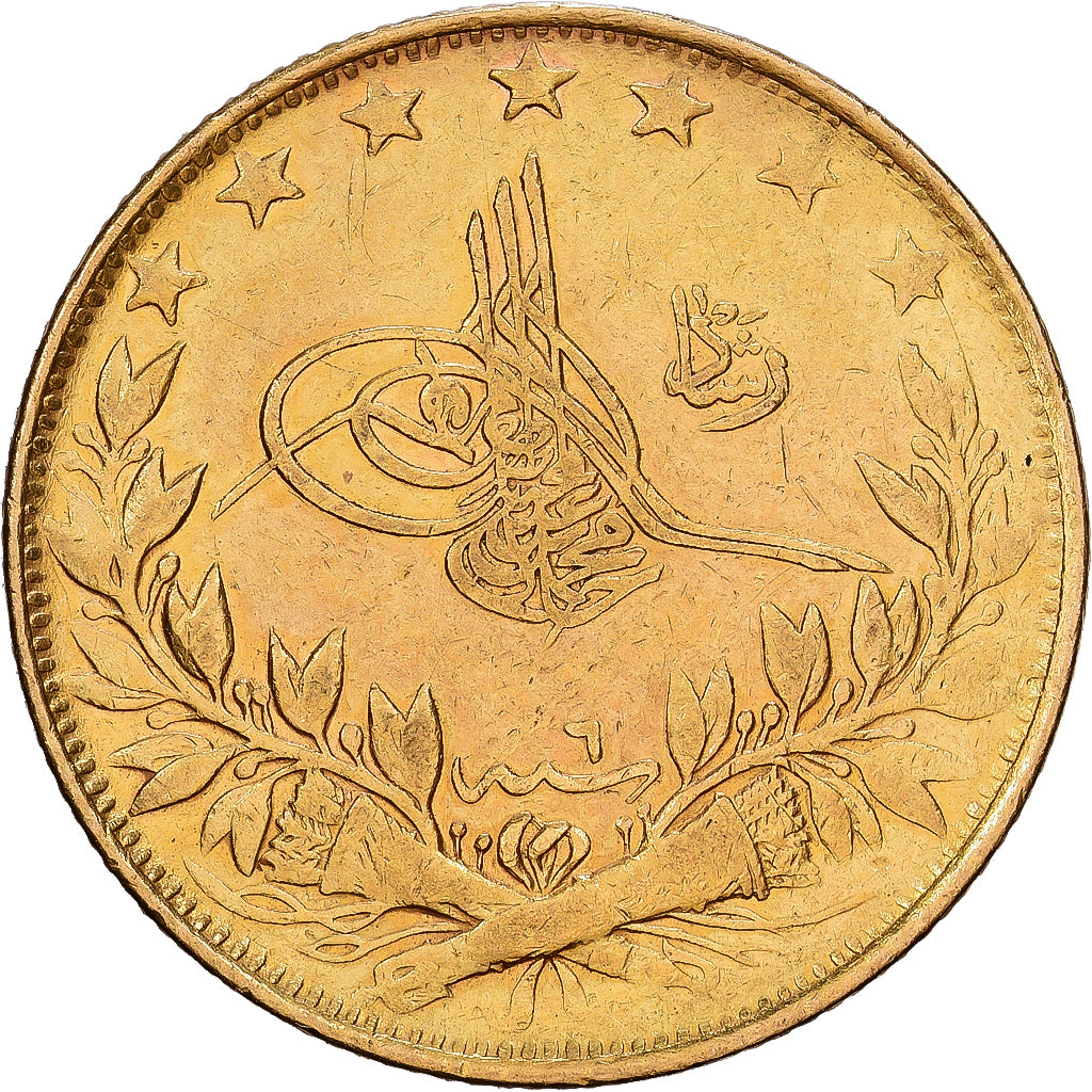 Ottoman Empire, Mehmed V, 100 Kurush, 1909/AH1327, Constantinople, Oro, MB+