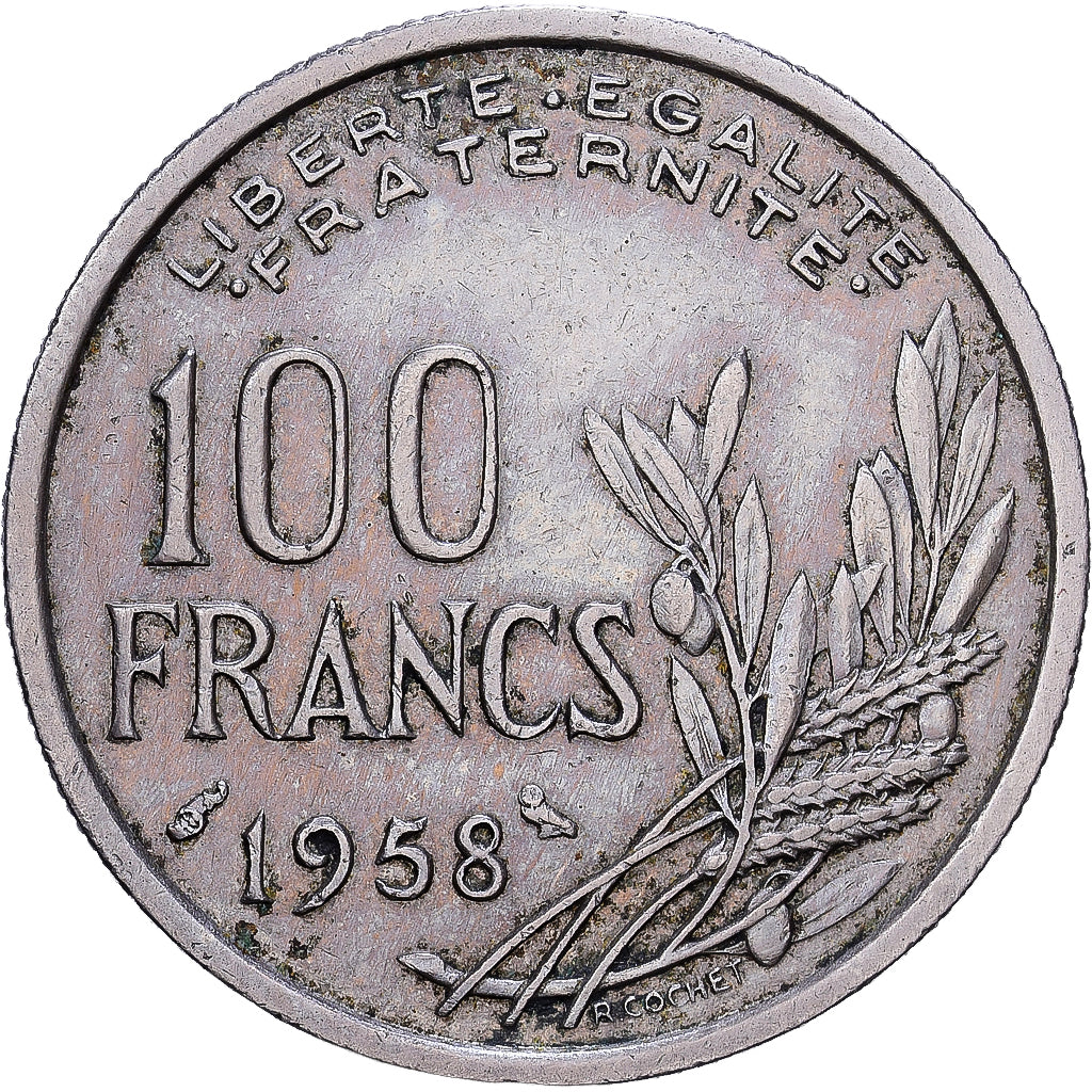 Francja, 100 Francs, Cochet, 1958, MDP, Sowa, Miedź-Nikiel, EF(40-45)