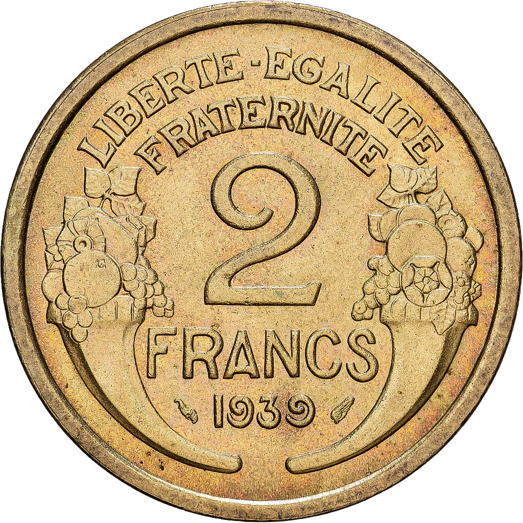 France, 2 Francs, 1939, MDP, Copper-Aluminum, AU(55-58), Gadoury:535