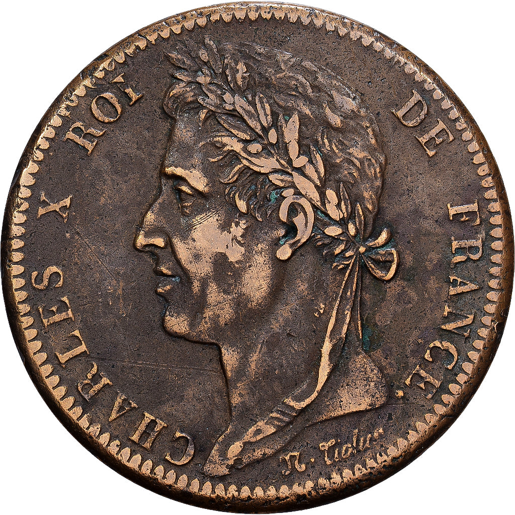 Franse koloniën, Charles X, 10 Centimes, 1828, Paris, Bronzen, ZF, KM:11
