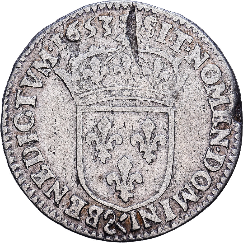 Francia, Louis XIV, 1/12 Ecu à la mèche longue, 1653, Aix, Plata, BC+