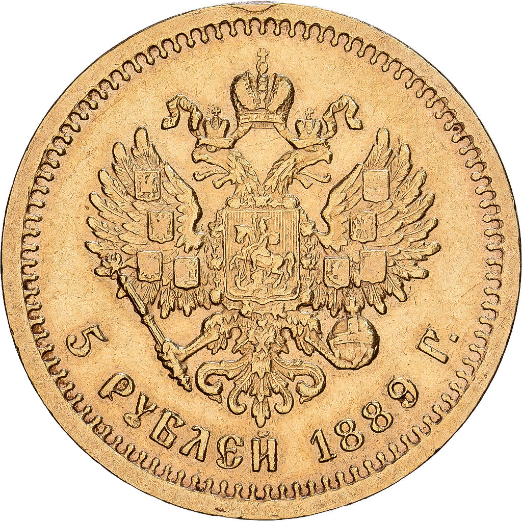 Russie, Alexander III, 5 Roubles, 1889, Saint-Pétersbourg, Or, TTB