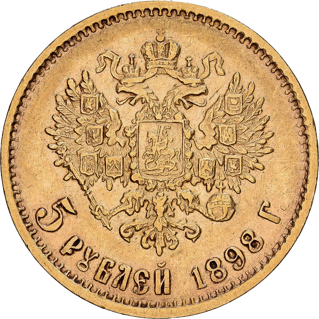 Russia, Nicolas II, 5 Roubles, 1898, Saint Petersburg, Gold, EF(40-45)