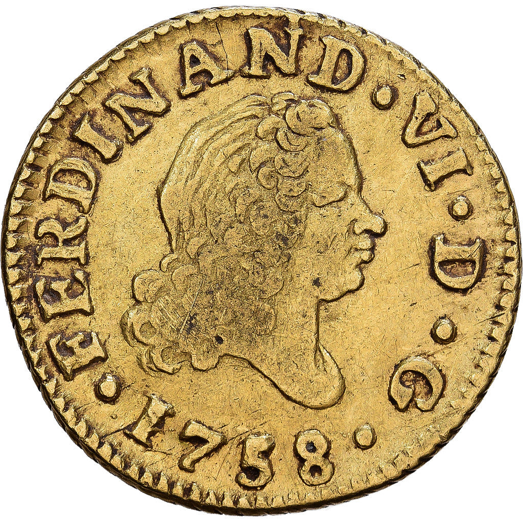 España, Ferdinand VI, 1/2 Escudo, 1758, Madrid, Oro, MBC, KM:378