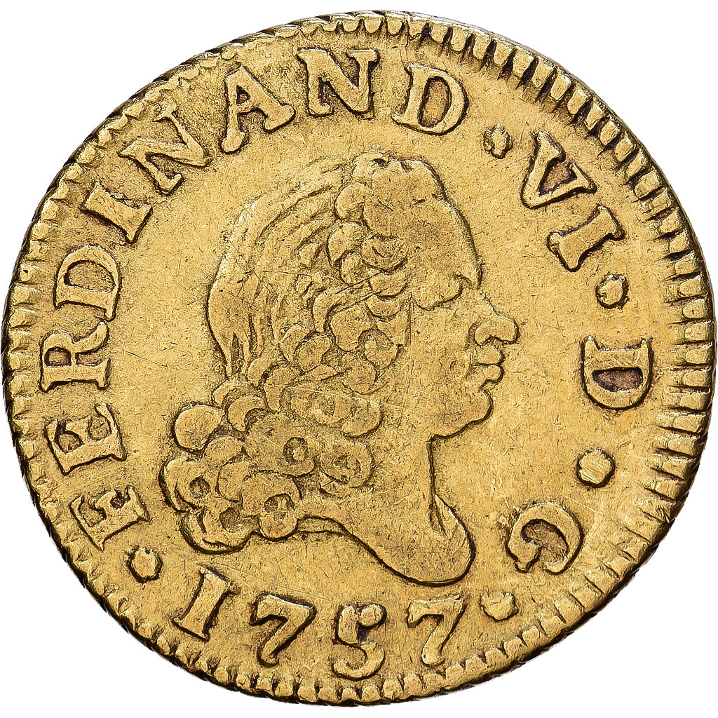 España, Ferdinand VI, 1/2 Escudo, 1757, Madrid, Oro, MBC, KM:378