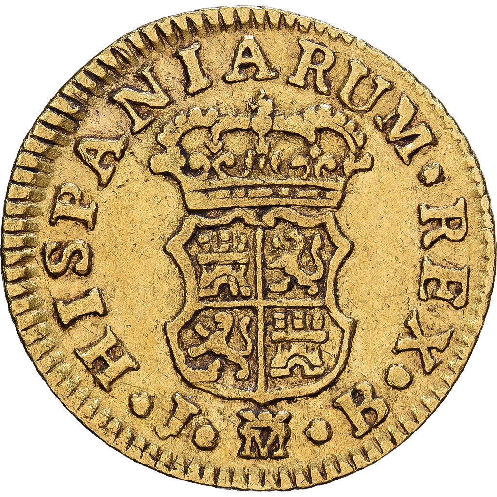 España, Ferdinand VI, 1/2 Escudo, 1757, Madrid, Oro, MBC, KM:378
