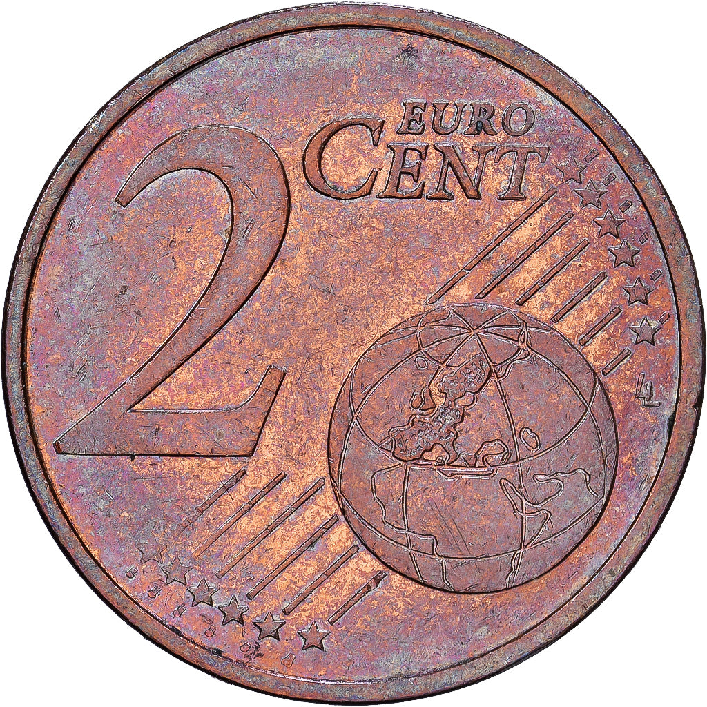Zone euro, 2 Centimes, error double reverse side, Cobre chapado en acero, EBC
