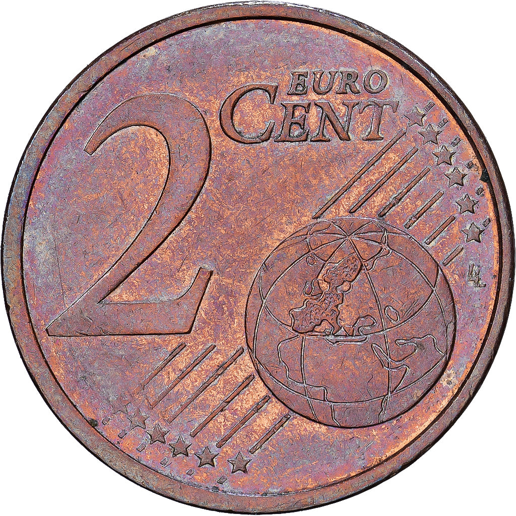 Zone euro, 2 Centimes, error double reverse side, Cobre chapado en acero, EBC