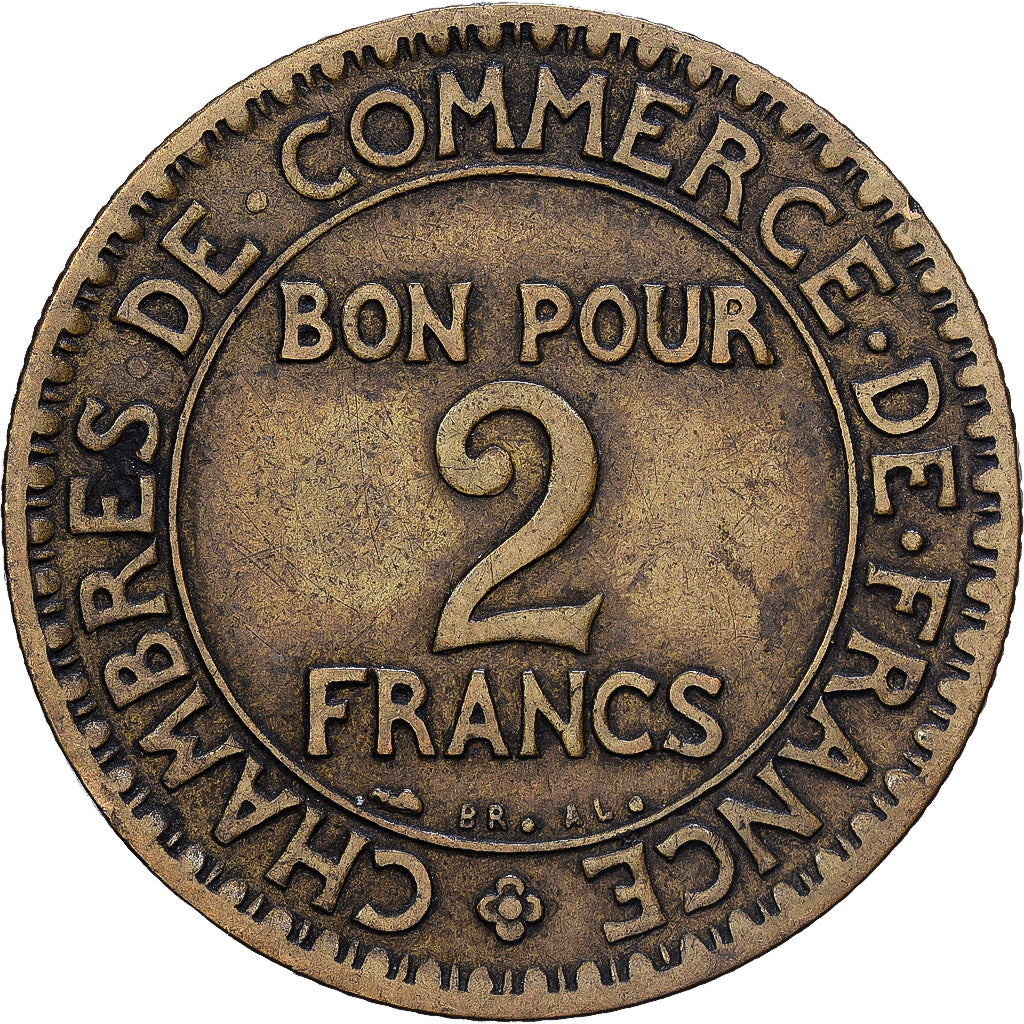 France, 2 Francs, Chambre de commerce, 1927, Paris, Rare, Copper-Aluminum