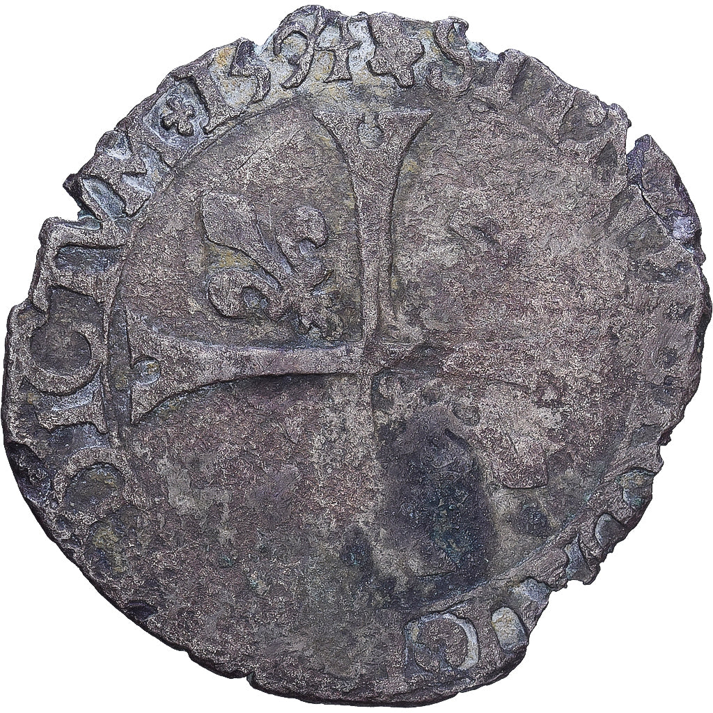 France, Henri IV, Douzain aux deux H, 1594, La Rochelle, Billon, VF(20-25)