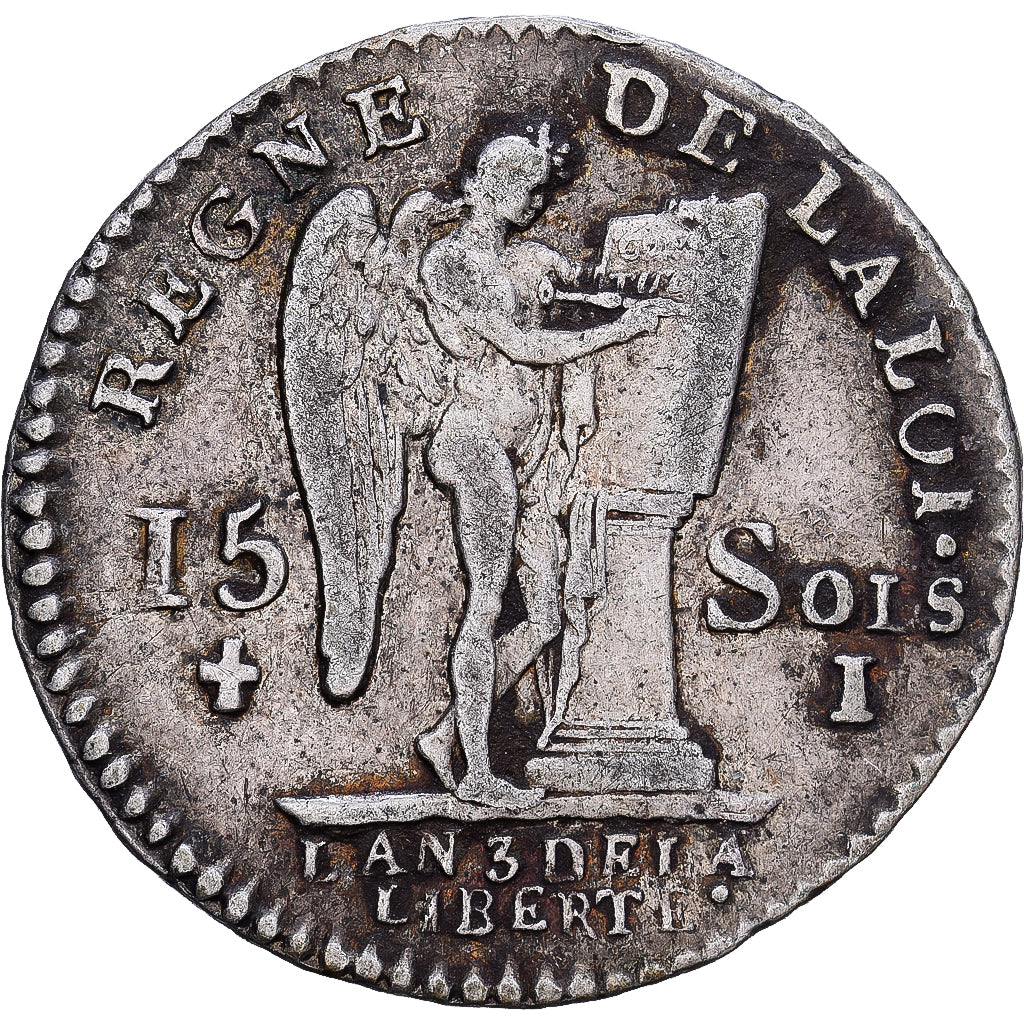 France, Louis XVI, 15 Sols, 1791 / AN 3, Limoges, Silver, EF(40-45), Gadoury:36