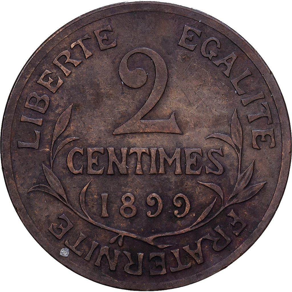 Francia, 2 Centimes, Daniel-Dupuis, 1899, MDP, Bronce, MBC, Gadoury:107