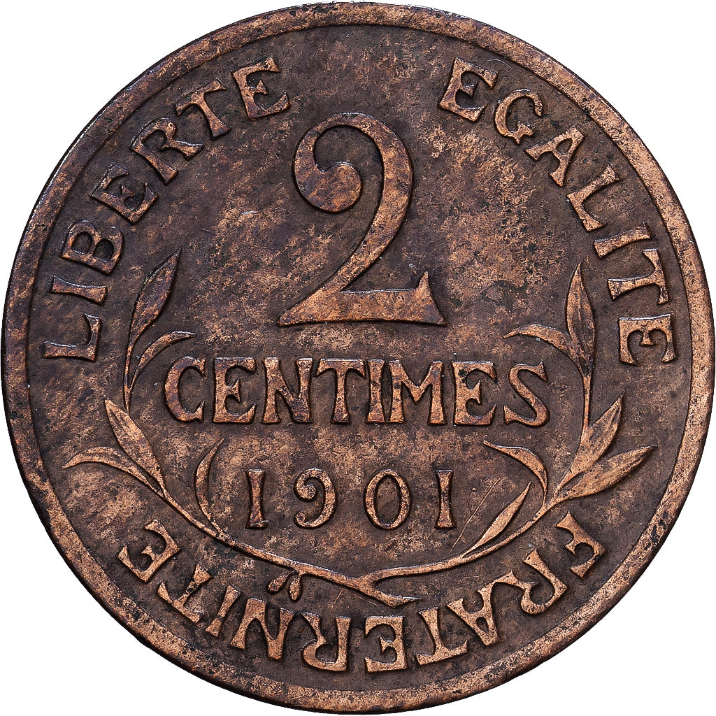 Francia, 2 Centimes, Daniel-Dupuis, 1901, MDP, Bronce, MBC+, Gadoury:107