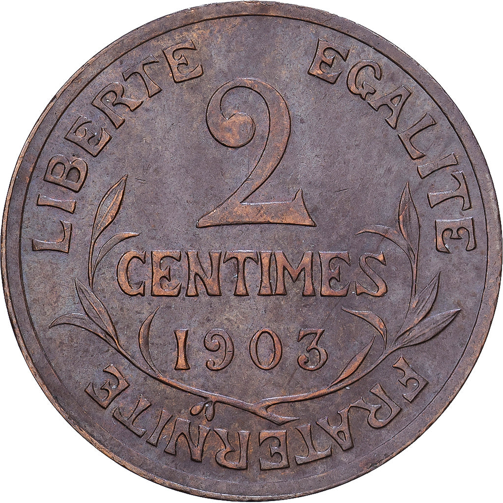 France, 2 Centimes, Daniel-Dupuis, 1903, MDP, Bronze, AU(50-53), Gadoury:107