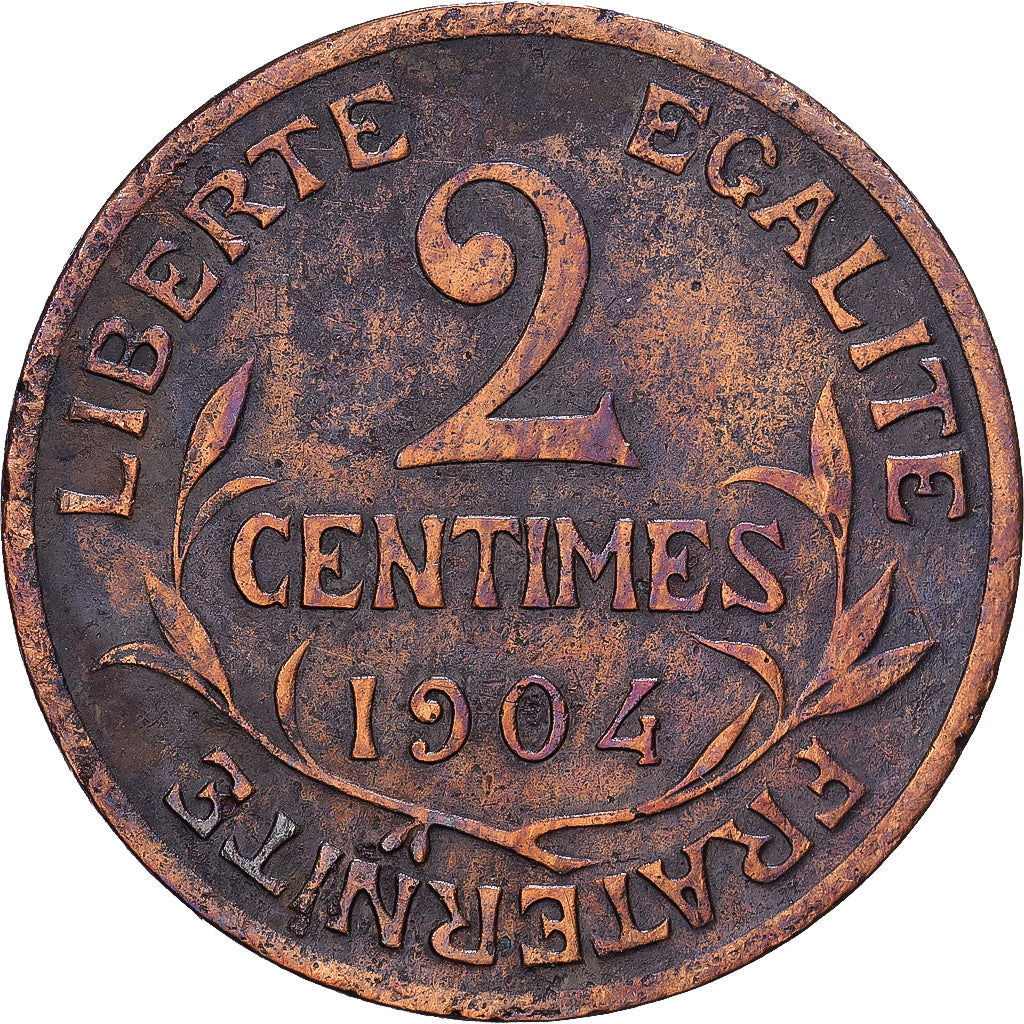 Francia, 2 Centimes, Daniel-Dupuis, 1904, MDP, Bronce, BC+, Gadoury:107