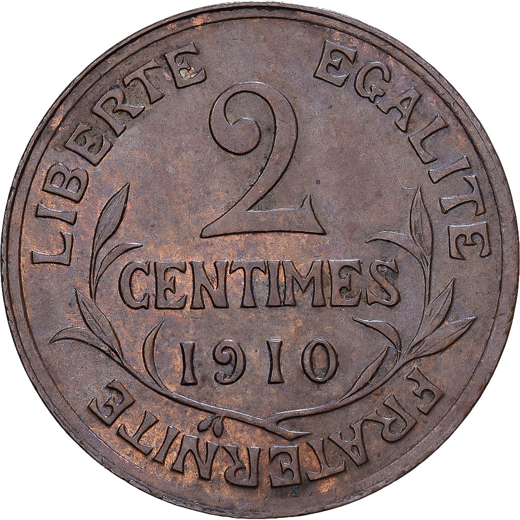 Francia, 2 Centimes, Daniel-Dupuis, 1910, MDP, Bronce, MBC+, Gadoury:107