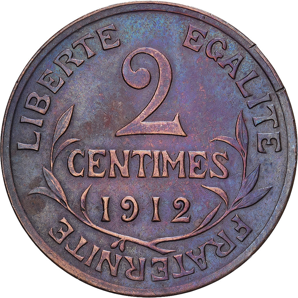 Frankrijk, 2 Centimes, Daniel-Dupuis, 1912, MDP, Bronzen, ZF+, Gadoury:107