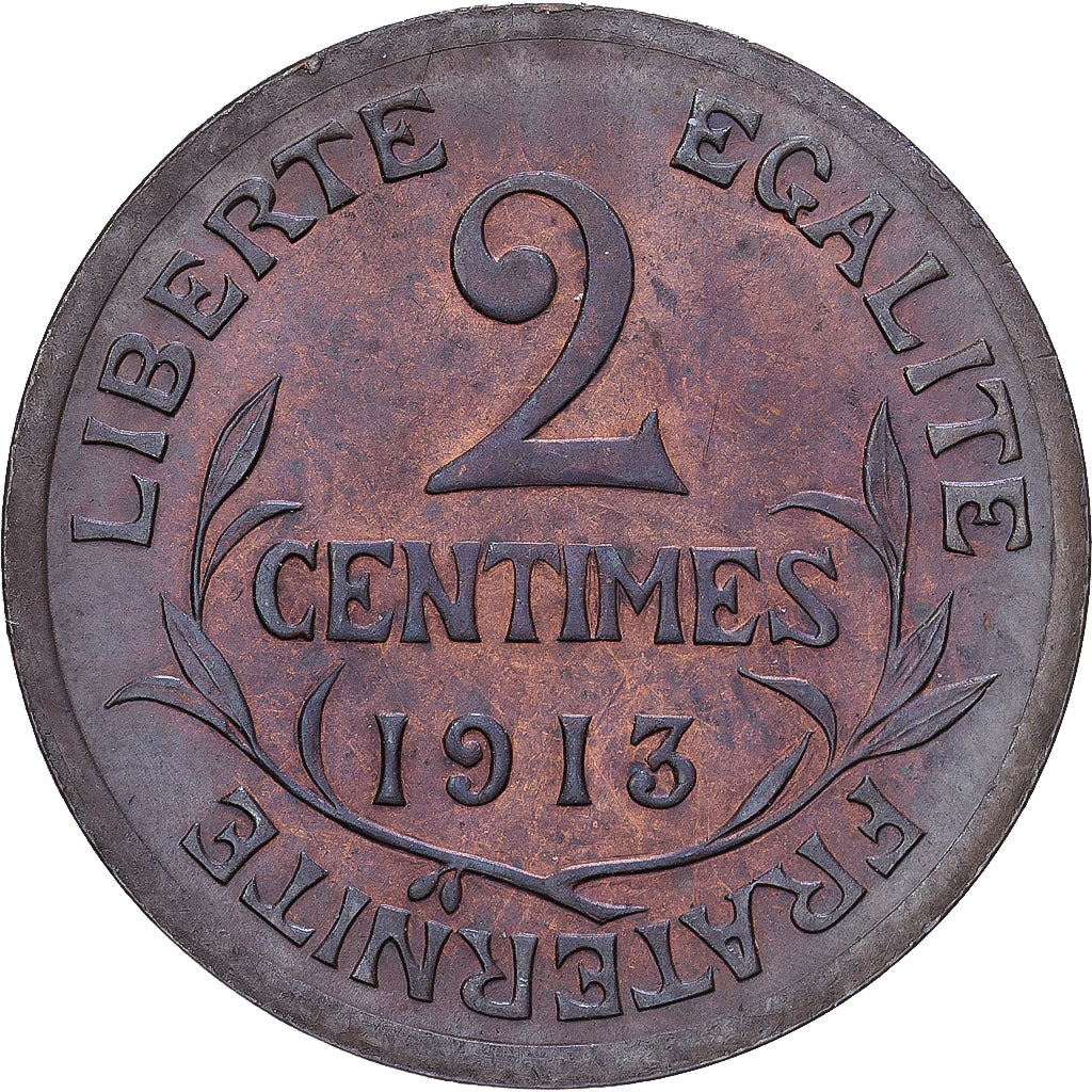 Frankrijk, 2 Centimes, Daniel-Dupuis, 1913, MDP, Bronzen, ZF+, Gadoury:107