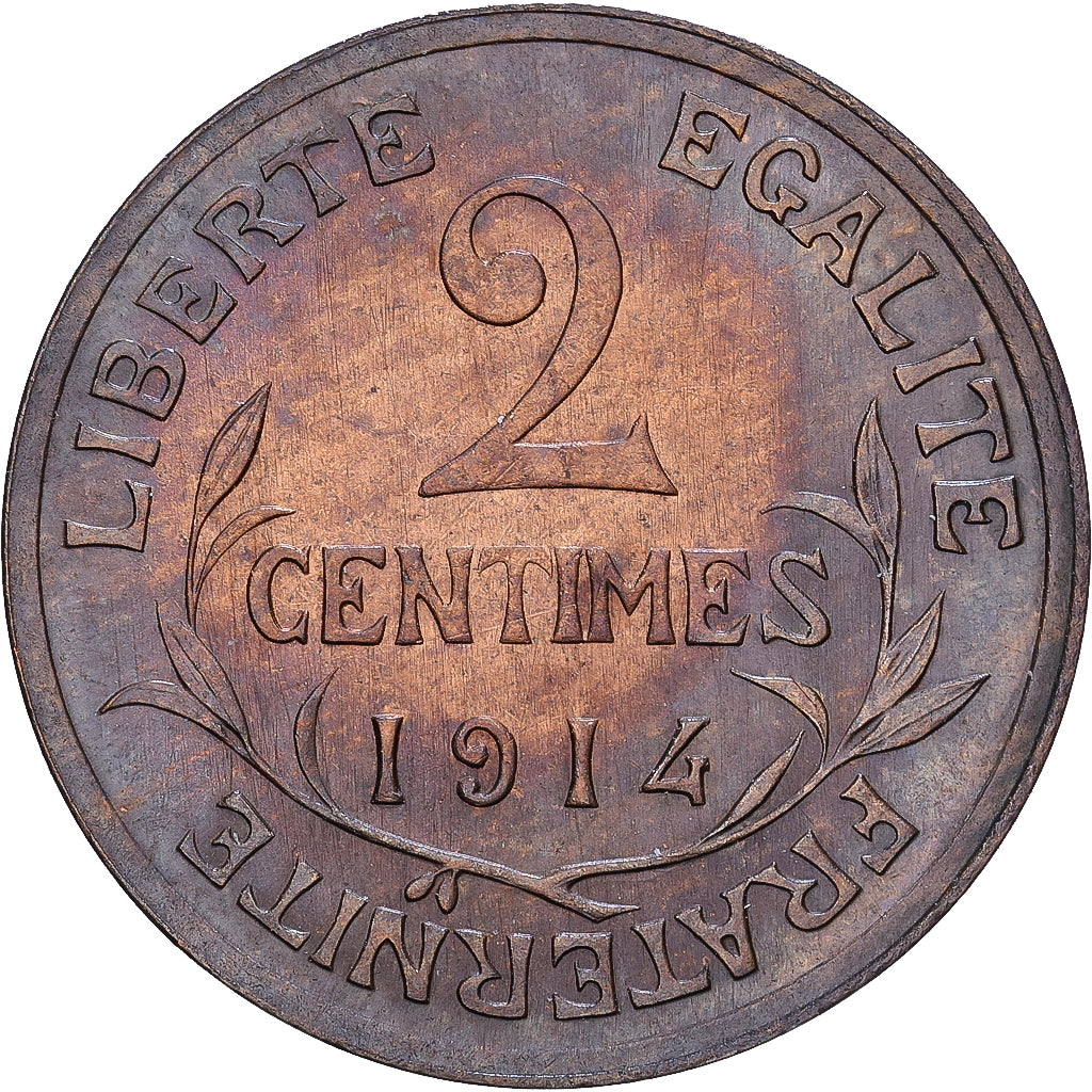 Francia, 2 Centimes, Daniel-Dupuis, 1914, MDP, Bronce, MBC+, Gadoury:107