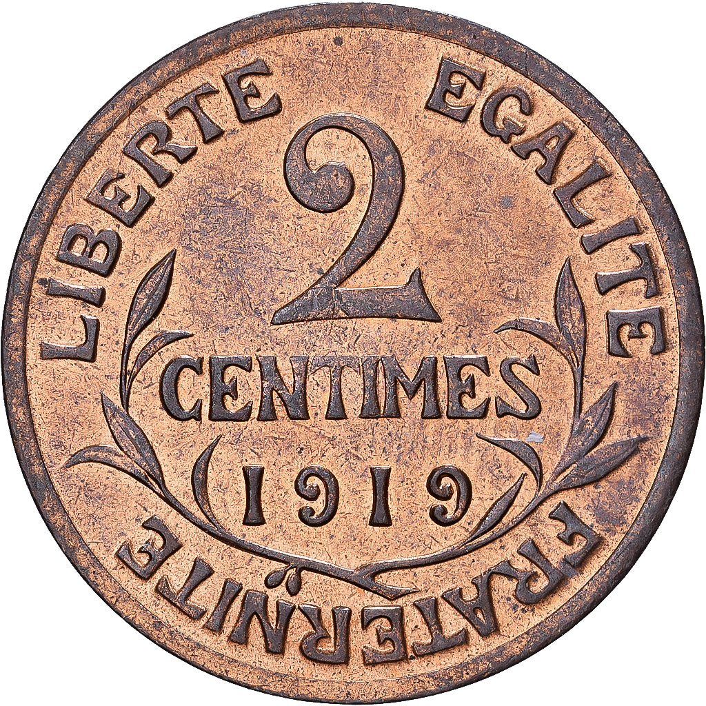 Francja, 2 Centimes, Daniel-Dupuis, 1919, MDP, Brązowy, MS(60-62), Gadoury:107