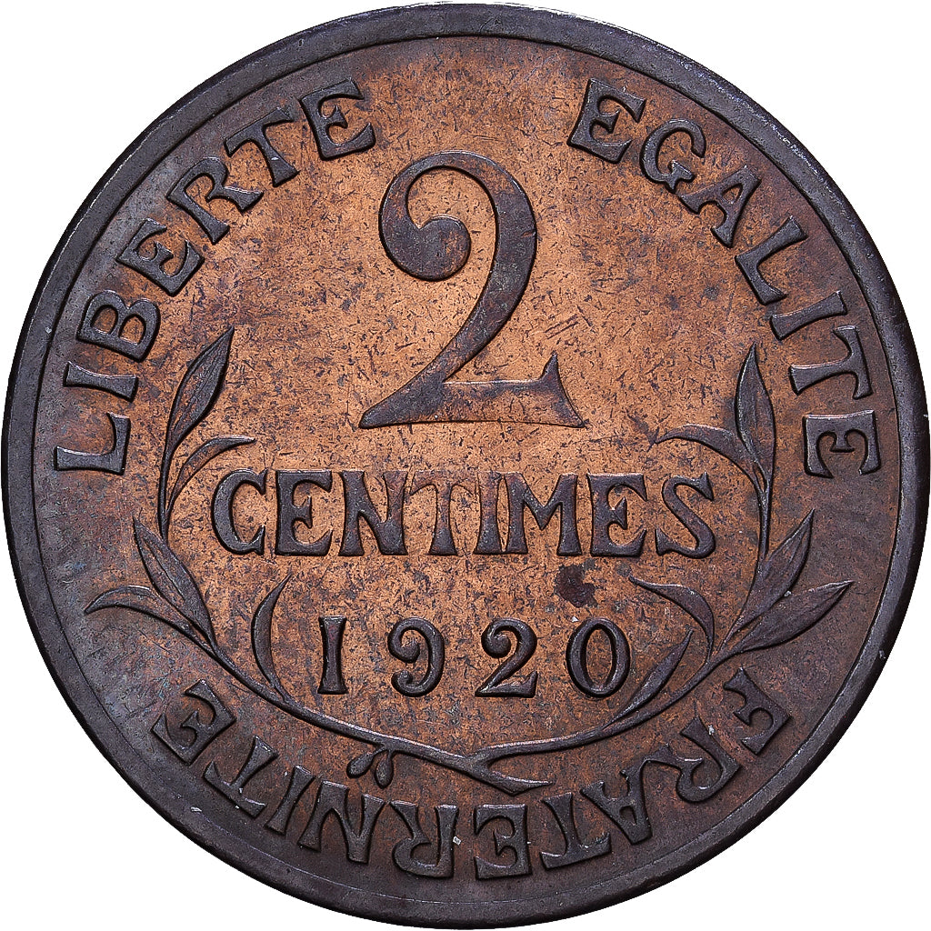 Francia, 2 Centimes, Daniel-Dupuis, 1920, MDP, Bronce, MBC, Gadoury:107