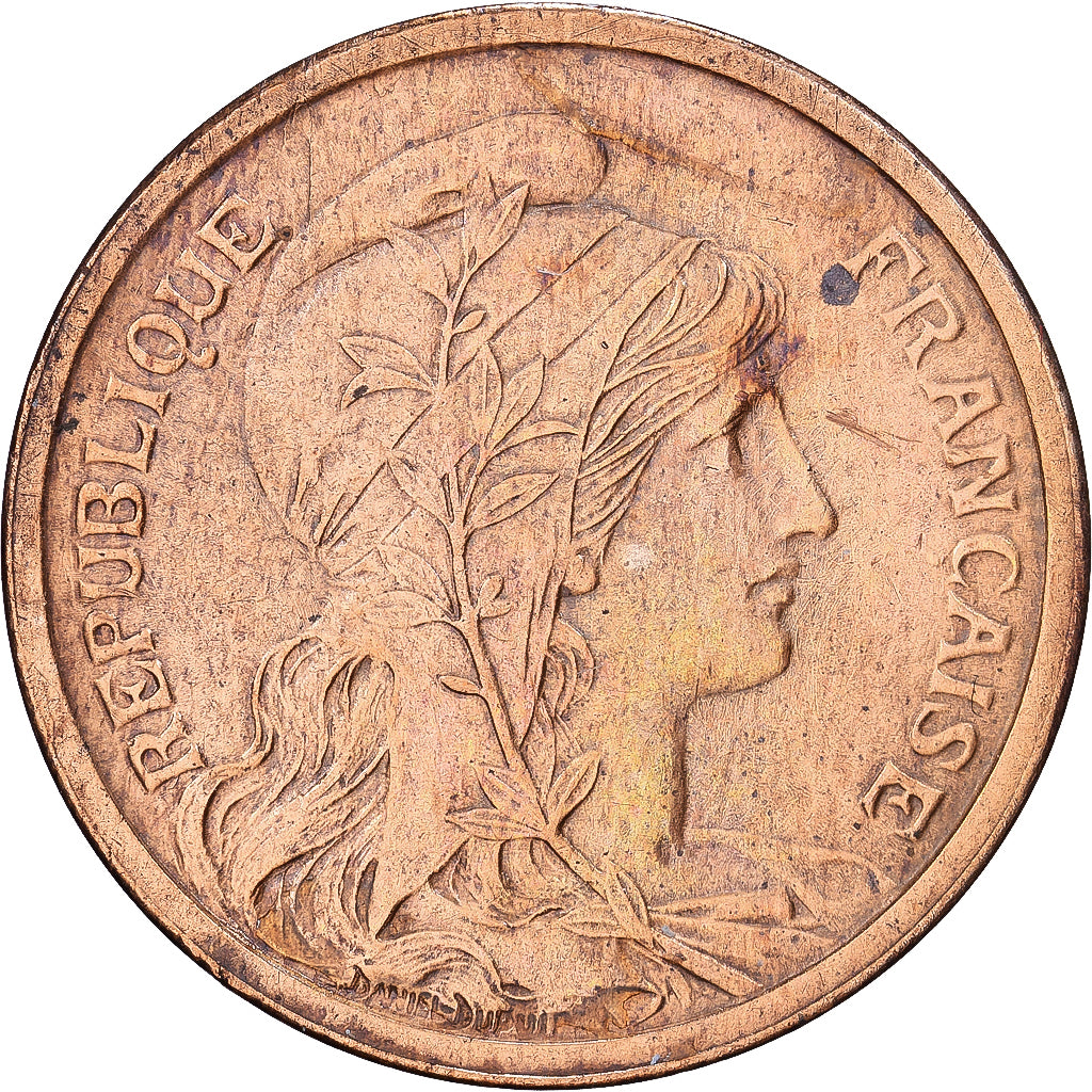 Francia, 2 Centimes, Daniel-Dupuis, 1909, MDP, Bronce, MBC, Gadoury:107