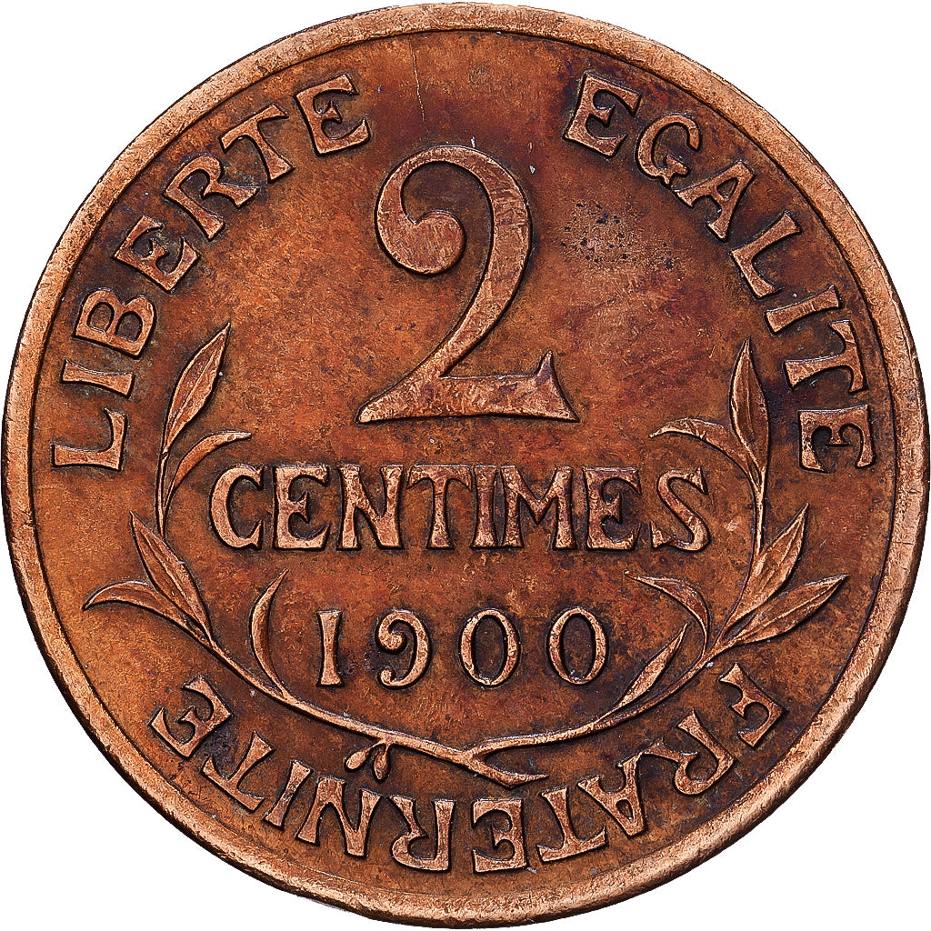 Frankreich, 2 Centimes, Daniel-Dupuis, 1900, MDP, Rare, Bronze, SS, Gadoury:107