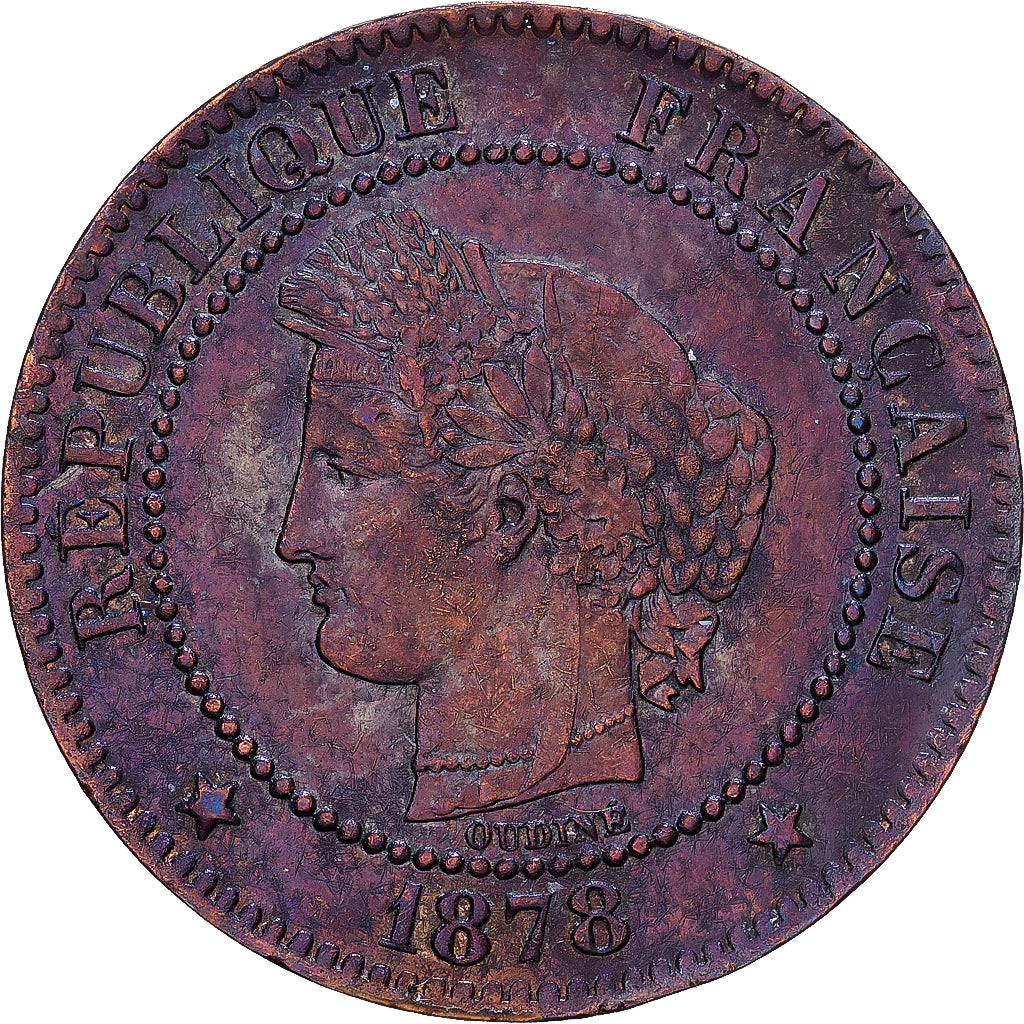 Frankrijk, 2 Centimes, Cérès, 1878, Bordeaux, Petit K, Bronzen, ZF+