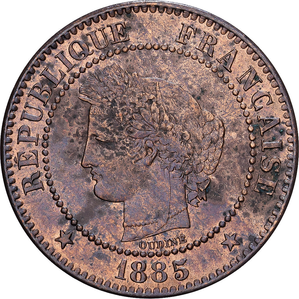 Francia, 2 Centimes, Cérès, 1885, Paris, grand A, Bronce, BC+, Gadoury:105