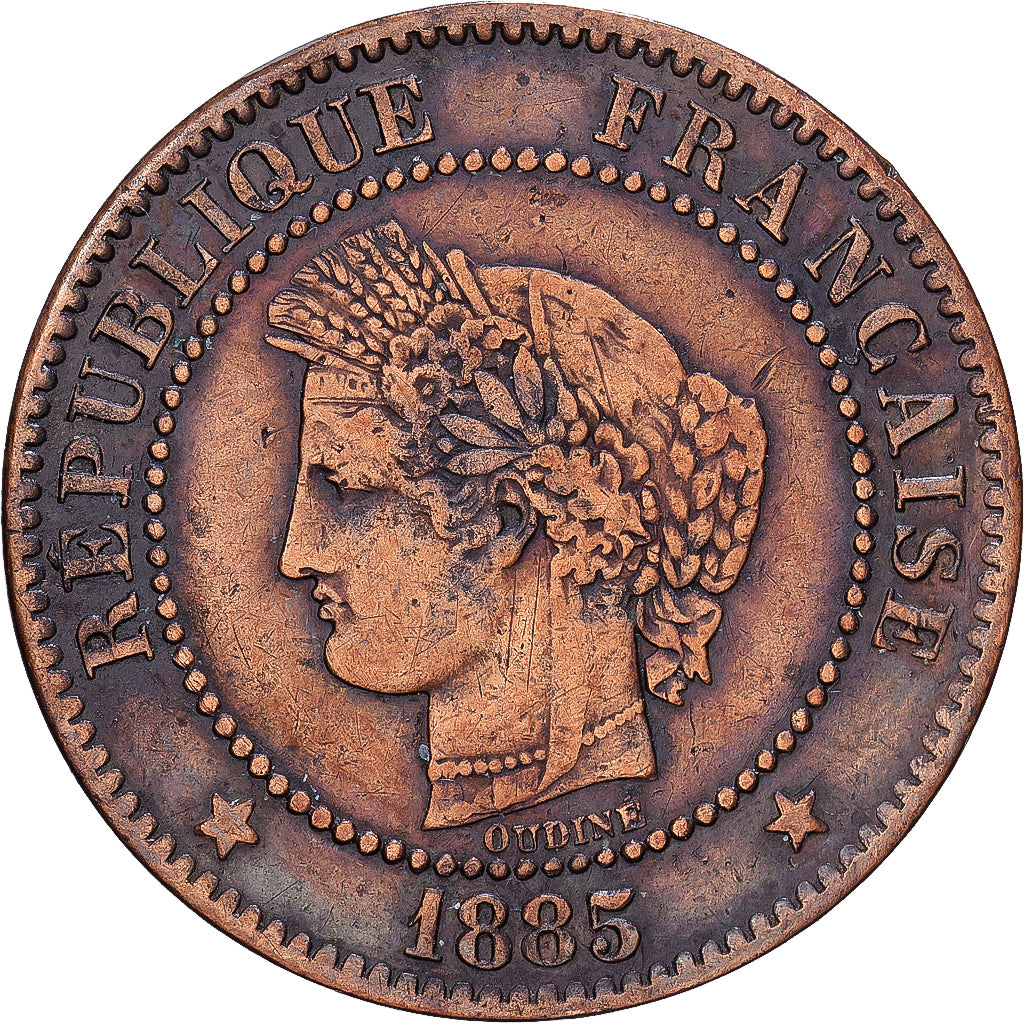 Francia, 2 Centimes, Cérès, 1885, Paris, Petit A, Bronce, BC+, Gadoury:105