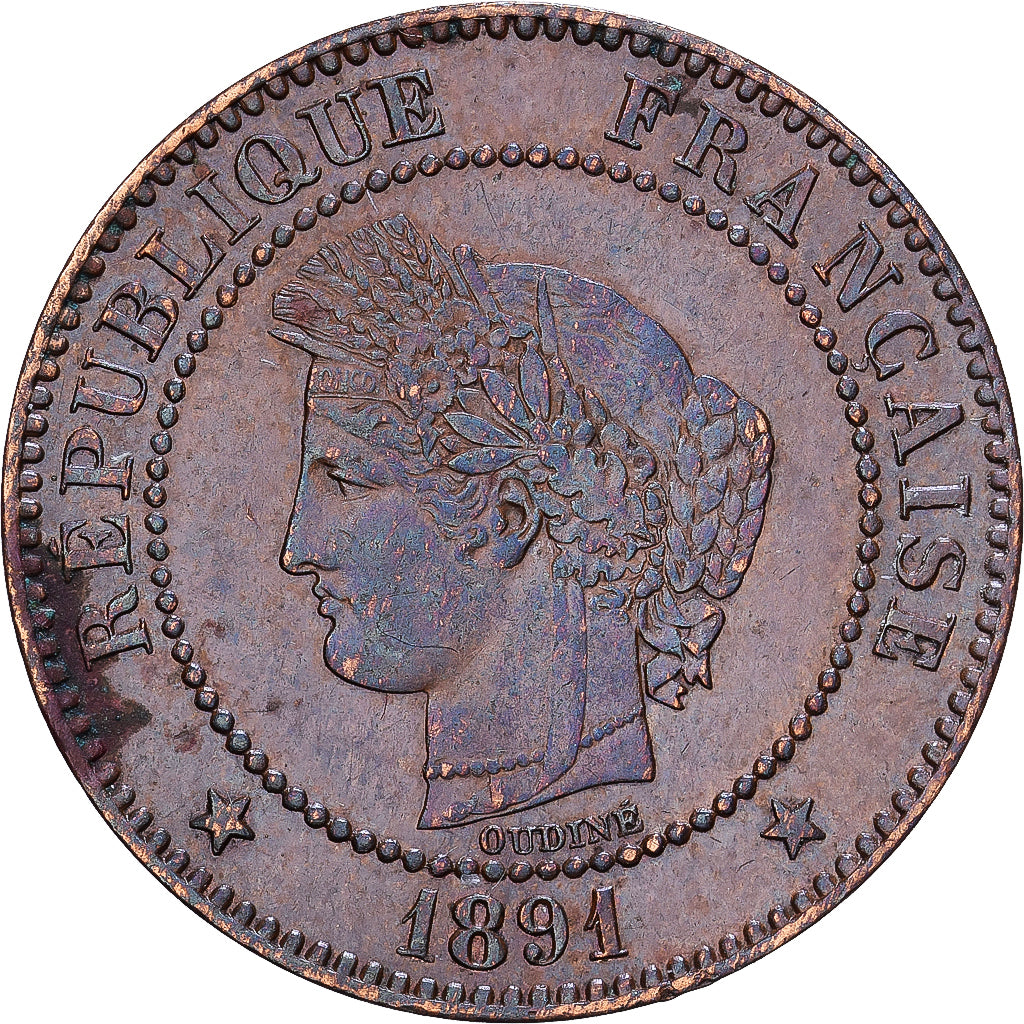 Frankrijk, 2 Centimes, Cérès, 1891, Paris, Bronzen, PR, Gadoury:105